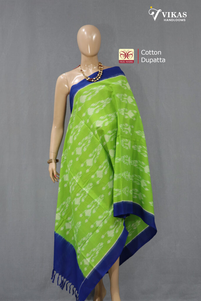 Red - Handloom Cotton Pochampally Missing Ikat Dupatta 15