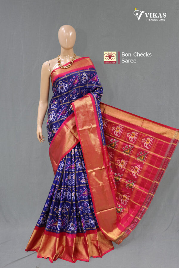 Pochampally Bon Checks Blue Saree