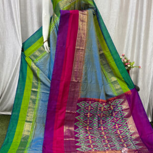 Pochampally Ikat Kanchi Border Blue Saree