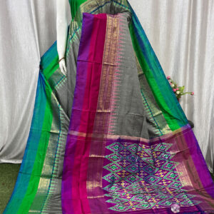 Pochampally Ikat Kanchi Border Grey Saree