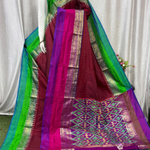 Pochampally Ikat Kanchi Border Maroon Saree