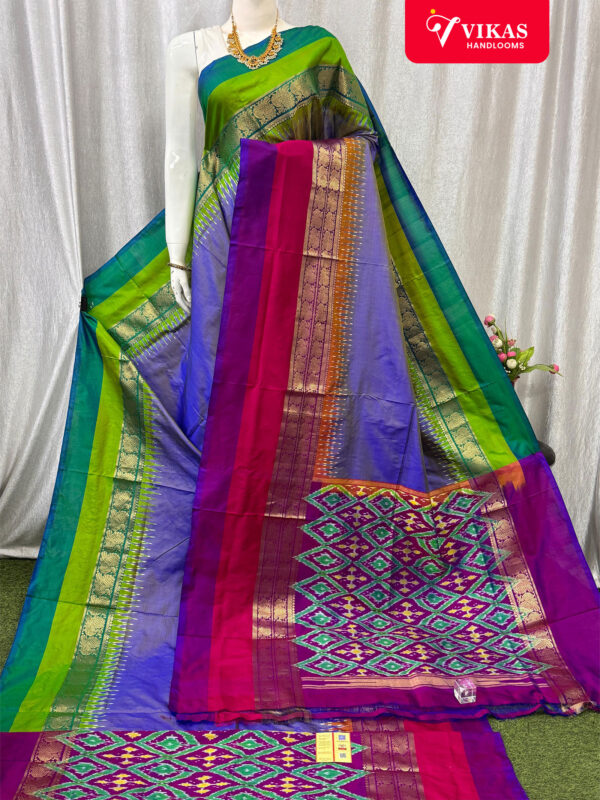 Pochampally Ikat Kanchi Border Purple Saree