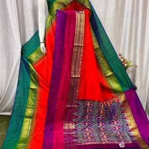 Pochampally Ikat Kanchi Border Red Saree