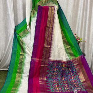 Pochampally Ikat Kanchi Border White Saree