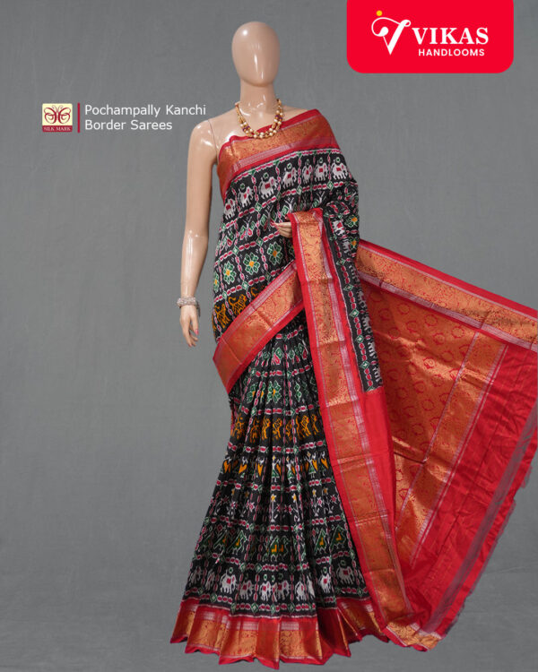 Pochampally Kanchi Border Black And Red Saree