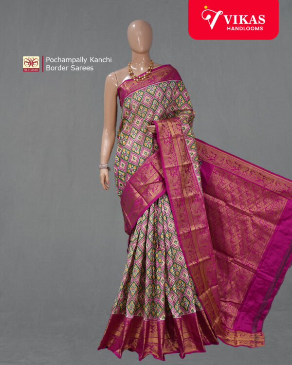 Pochampally Kanchi Border Green Saree