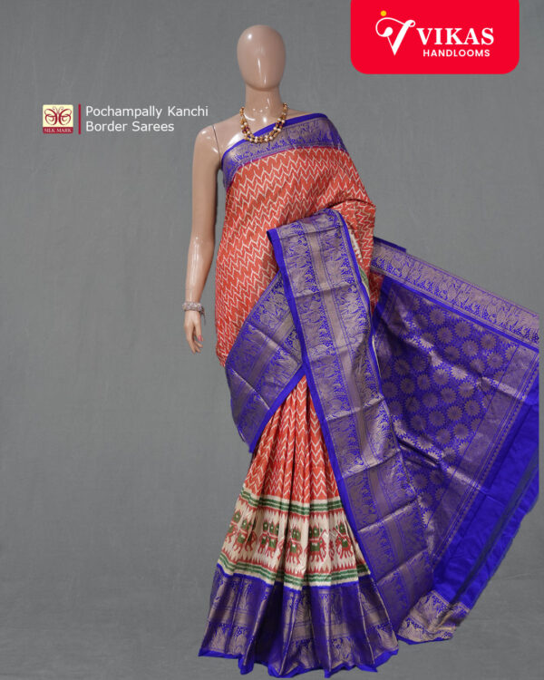Pochampally Kanchi Border Orange Saree