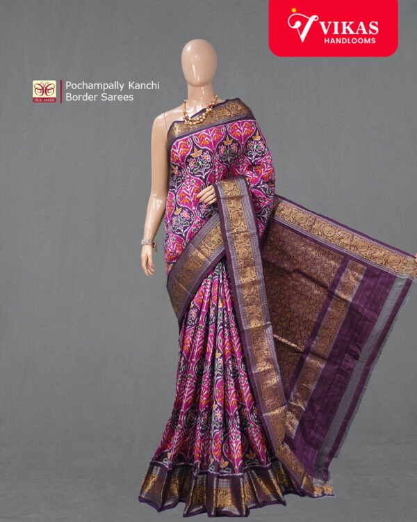 Pochampally Kanchi Border Pink And Purple Saree