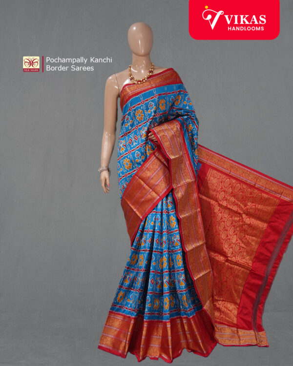 Pochampally Kanchi Border Royal Blue Saree
