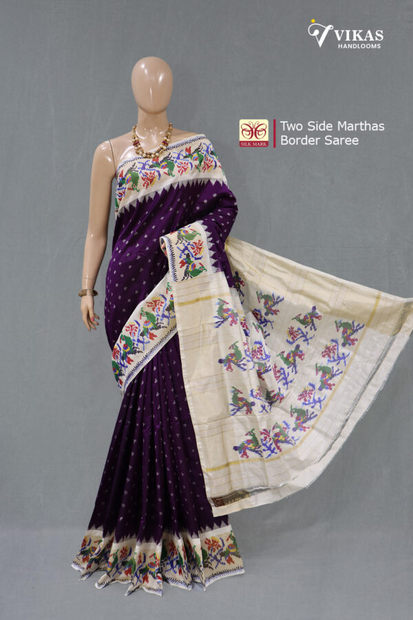 Pochampally Two Side Marthas Border Purple Saree