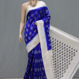 Pochampally Dark Blue Ikat Saree