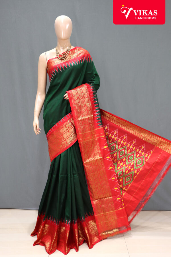 Pochampally Ikat Green Kanchi Border Sareev