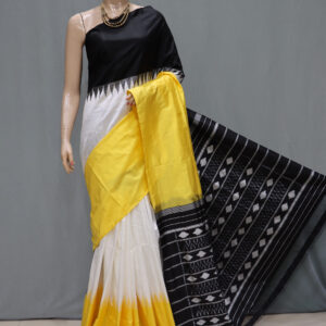 Pochampally Ikat Yellow and Black Saree