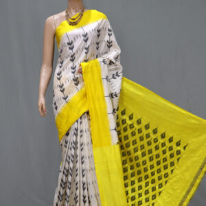 Yellow Border Pochampally Ikat Saree