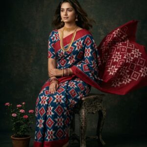 Double ikat telia rumal Mersirised cotton sarees