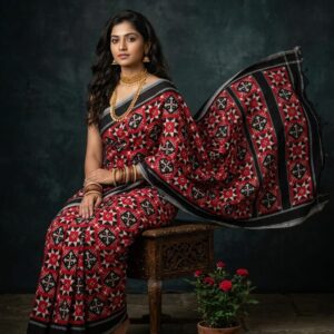 Double ikat telia rumal Mersirised cotton sarees