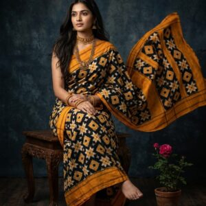Double ikat telia rumal Mersirised cotton sarees